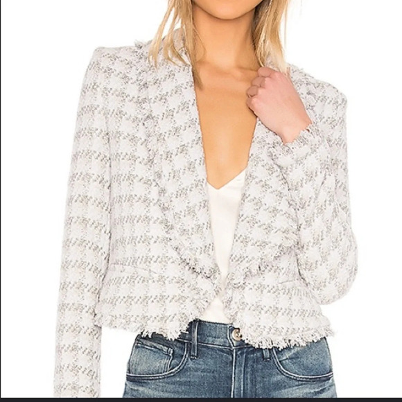 IRO quill tweed silver metallic open front jacket, size 40 - Picture 1 of 5